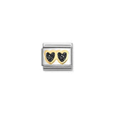 Nomination Composable Link Double Heart, Black, 18K Gold & Glitter Enamel
