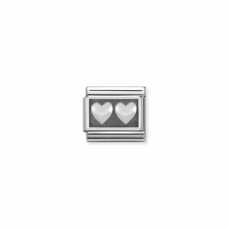 Nomination Composable Link Double Heart, Silver