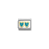 Nomination Composable Link Double Heart, Turquoise, 18K Gold & Glitter Enamel