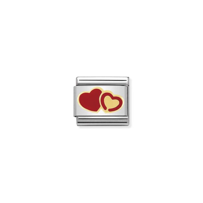 Nomination Composable Link Double Hearts, 18K Gold & Enamel