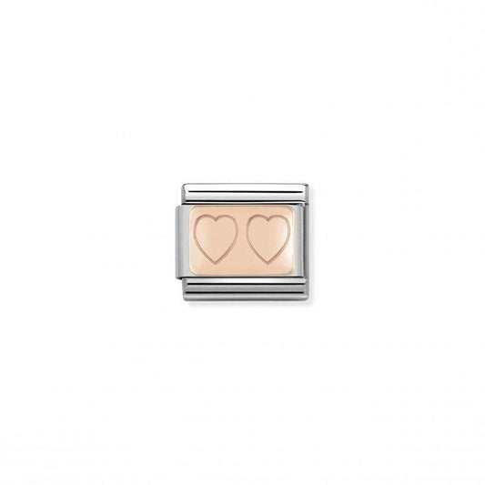 Nomination Composable Link Double Hearts, 9K Rose Gold