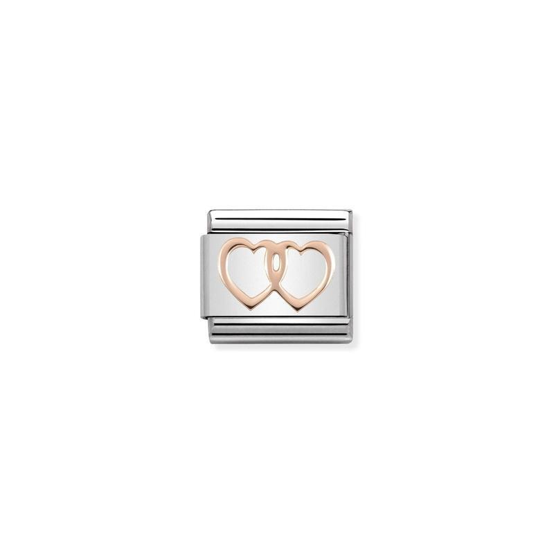 Nomination Composable Link Double Hearts, 9K Rose Gold