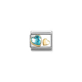 Nomination Composable Link Double Hearts, Light Blue Faceted Cubic Zirconia, 18K Gold