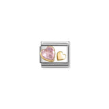 Nomination Composable Link Double Hearts, Light Pink Faceted Cubic Zirconia, 18K Gold