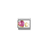 Nomination Composable Link Double Hearts, Pink Faceted Cubic Zirconia, 18K Gold