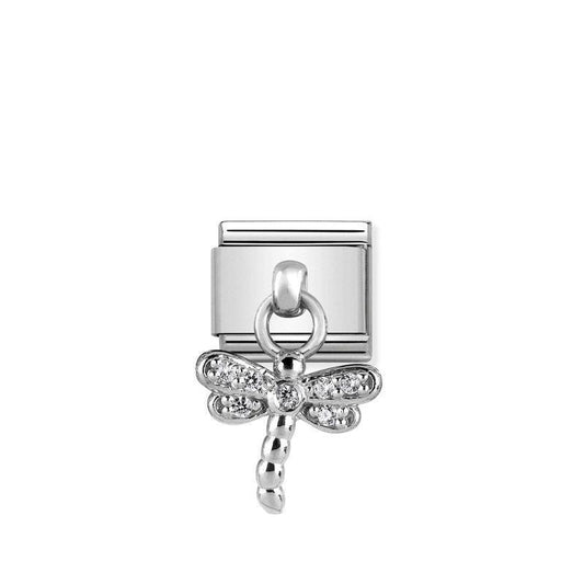 Nomination Composable Link Dragonfly Hanging Charm, Cubic Zirconia, Silver