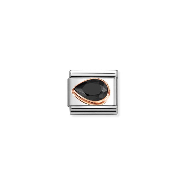 Nomination Composable Link Drop, Left, Faceted Black Cubic Zirconia, 9K Rose Gold