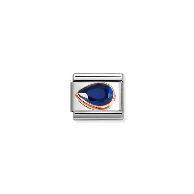 Nomination Composable Link Drop, Left, Faceted Dark Blue Cubic Zirconia, 9K Rose Gold