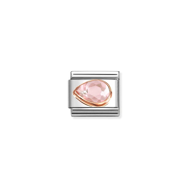 Nomination Composable Link Drop, Left, Faceted Pink Cubic Zirconia, 9K Rose Gold