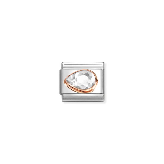 Nomination Composable Link Drop, Left, Faceted White Cubic Zirconia, 9K Rose Gold