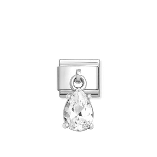 Nomination Composable Link Drop Pear Cut Hanging Charm, Cubic Zirconia, Silver