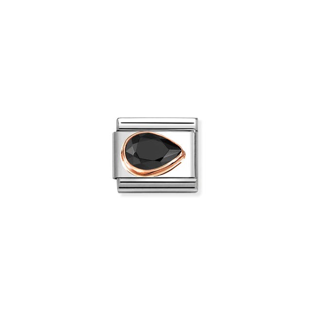 Nomination Composable Link Drop, Right, Faceted Black Cubic Zirconia, 9K Rose Gold