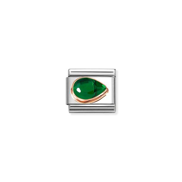 Nomination Composable Link Drop, Right, Faceted Green Cubic Zirconia, 9K Rose Gold