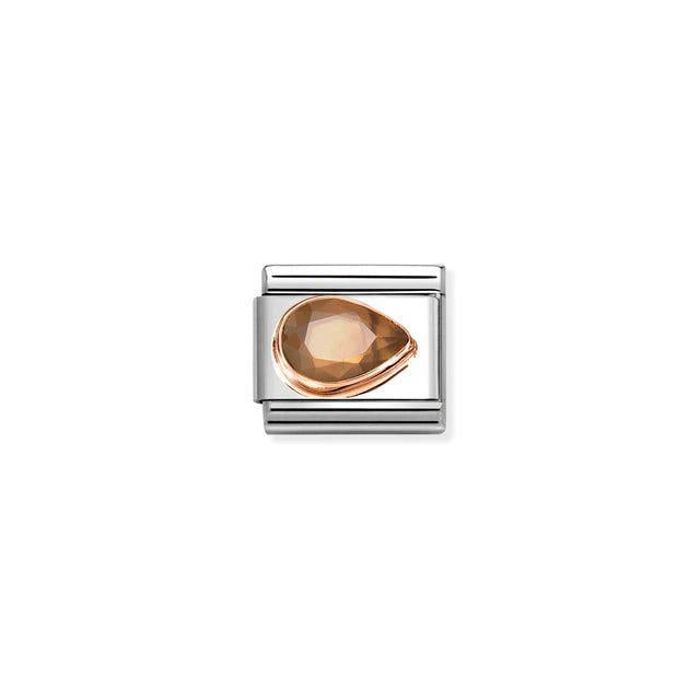 Nomination Composable Link Drop, Right, Faceted Smokey Cubic Zirconia, 9K Rose Gold