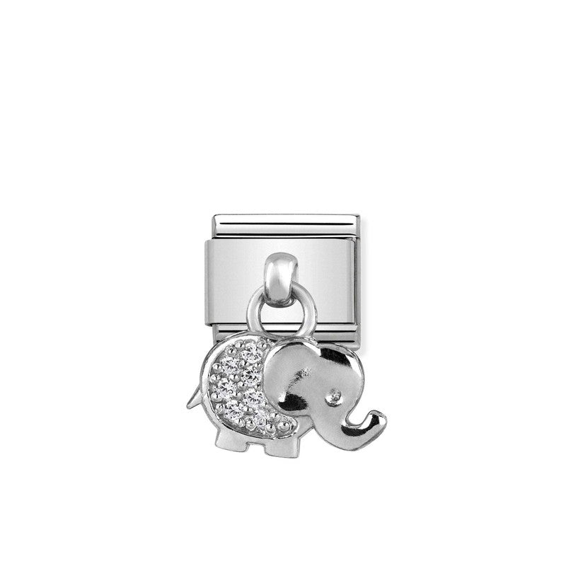 Nomination Composable Link Elephant, Hanging Charm, Cubic Zirconia, Silver