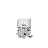 Nomination Composable Link Elephant, Hanging Charm, Cubic Zirconia, Silver