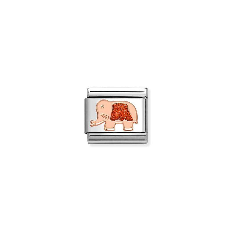 Nomination Composable Link Elephant, Red Glitter, 9K Gold Enamel