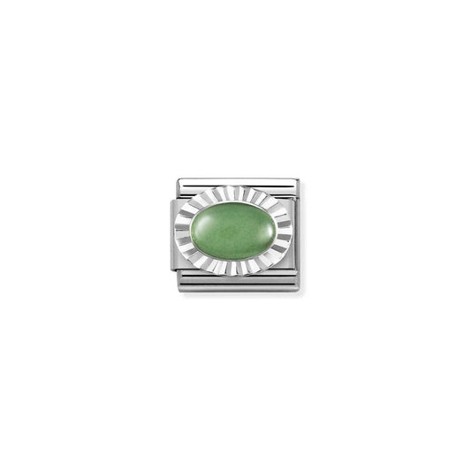 Nomination Composable Link Etched, Oval Green Aventurine Stone, Silver