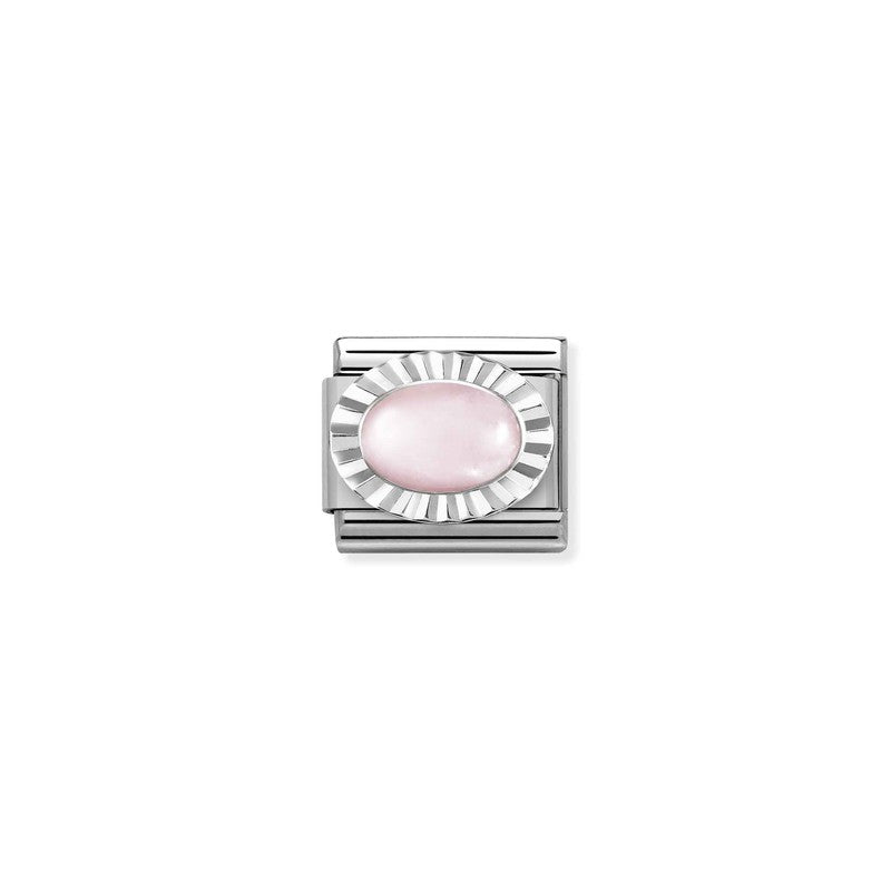 Nomination Composable Link Ethhed, Oval Rose Quartz Stone, Silver