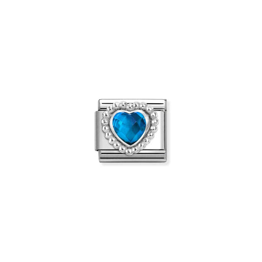 Nomination Composable Link Faceted Blue Heart, Silver