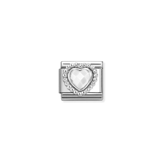 Nomination Composable Link Faceted White Heart, Silver