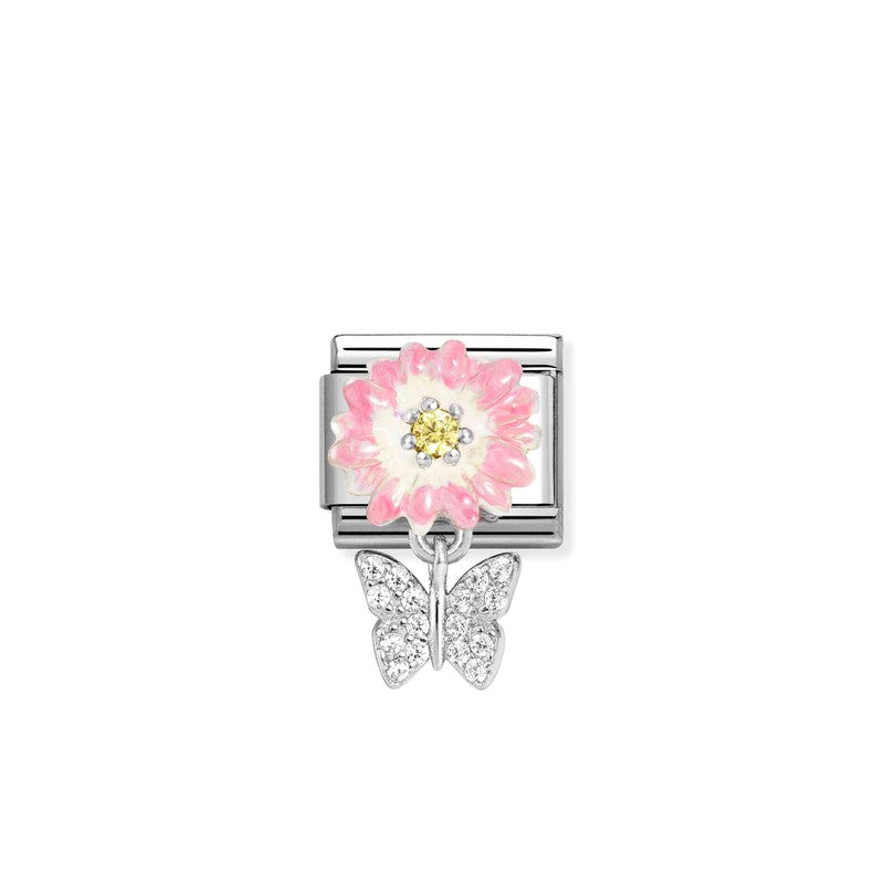 Nomination Composable Link Flower, Butterfly Pendant, Silver & Enamel