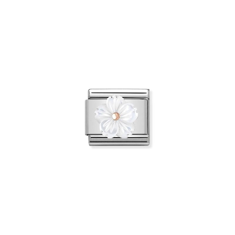Nomination Composable Link Flower, Mother Of Pearl Stone, 9K Rose Gold