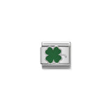 Nomination Composable Link Four-Leaf Clover, Green, Silver & Enamel