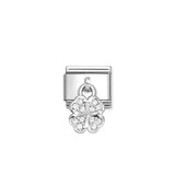 Nomination Composable Link Four-Leaf Clover Hanging Charm, White Cubic Zirconia, Silver