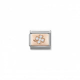 Nomination Composable Link Four-Leaf Clover Plate, White Cubic Zirconia, 9K Rose Gold