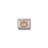 Nomination Composable Link Four-Leaf Clover, White Cubic Zirconia, 9K Rose Gold