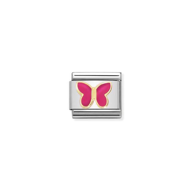 Nomination Composable Link Fuchsia Butterfly, 18K Gold & Enamel