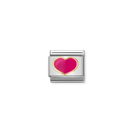 Nomination Composable Link Fuchsia Heart, 18K Gold & Enamel