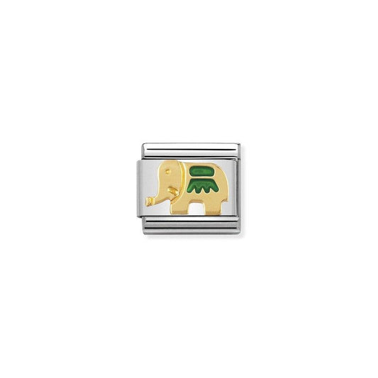 Nomination Composable Link Green Elephant, 18K Gold & Enamel