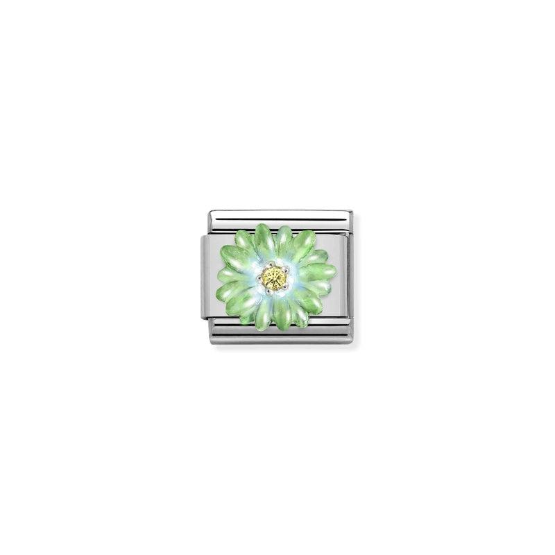 Nomination Composable Link Green Flower, Cubic Zirconia, Silver & Enamel