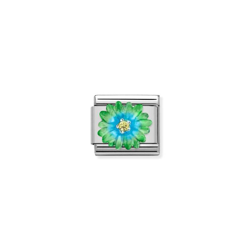 Nomination Composable Link Green Flower, Cubic Zirconia, Silver & Enamel