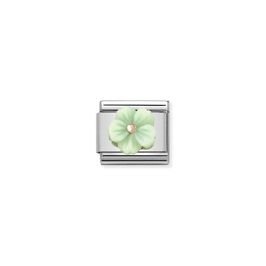 Nomination Composable Link Green Flower, Mother Of Pearl Stone, Silver