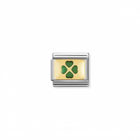 Nomination Composable Link Green Four-Leaf Clover, 18K Gold & Enamel