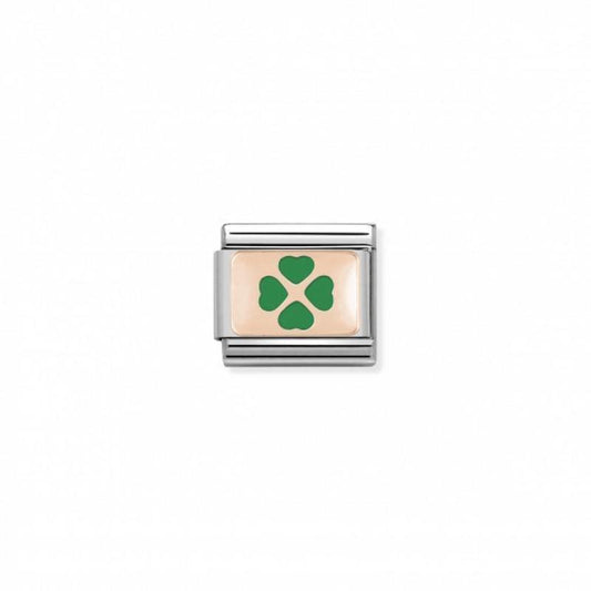 Nomination Composable Link Green Four-Leaf Clover, 9K Rose Gold & Enamel