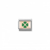 Nomination Composable Link Green Four-Leaf Clover, 9K Rose Gold & Enamel