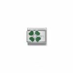 Nomination Composable Link Green Four-Leaf Clover, Cubic Zirconia, Silver & Enamel