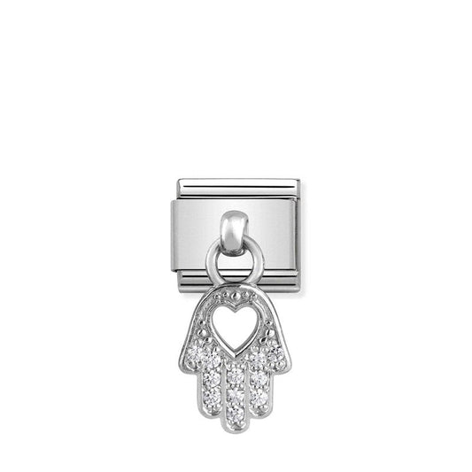 Nomination Composable Link Hand Of Fatima Hanging Charm, Cubic Zirconia, Silver