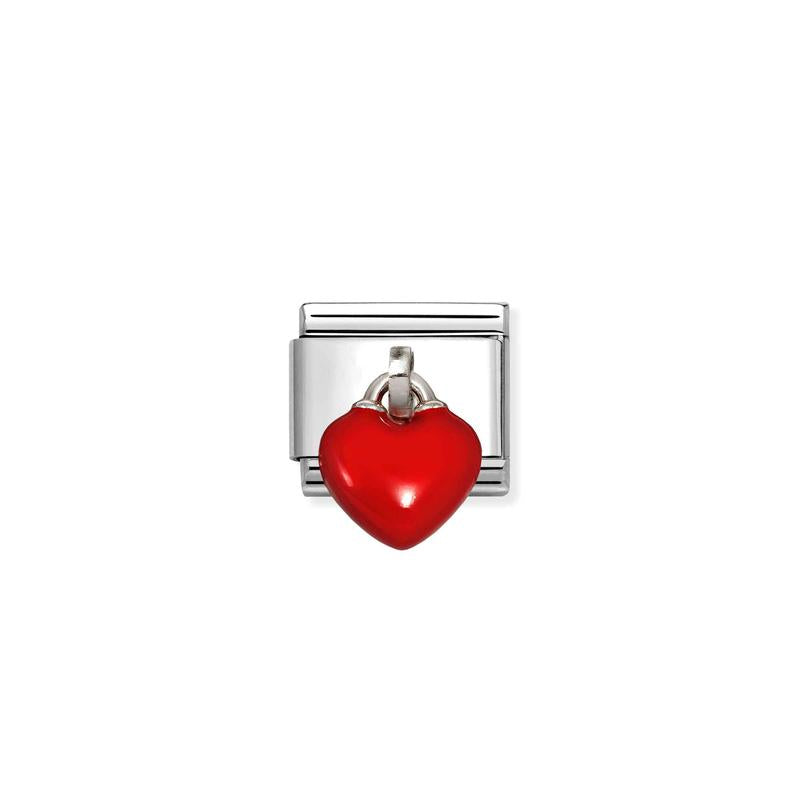 Nomination Composable Link Hanging Red Heart, Silver & Enamel