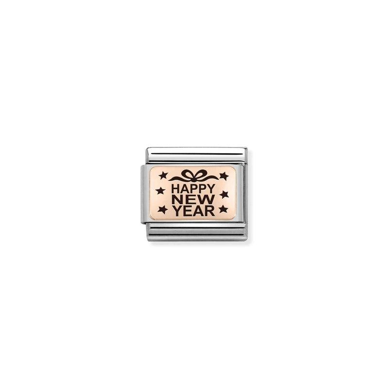 Nomination Composable Link Happy New Year, 9K Rose Gold