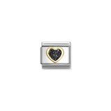Nomination Composable Link Heart, Black, 18K Gold & Glitter Enamel