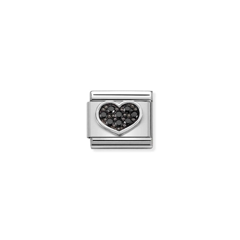 Nomination Composable Link Heart, Black Cubic Zirconia, Silver