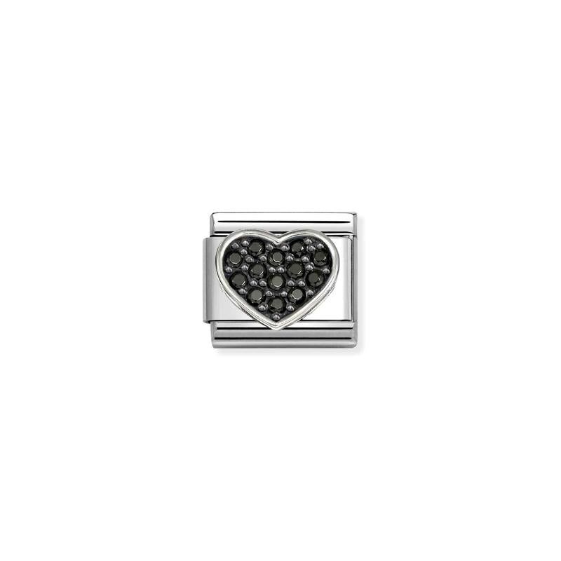 Nomination Composable Link Heart, Black Stones, 925 Sterling Silver