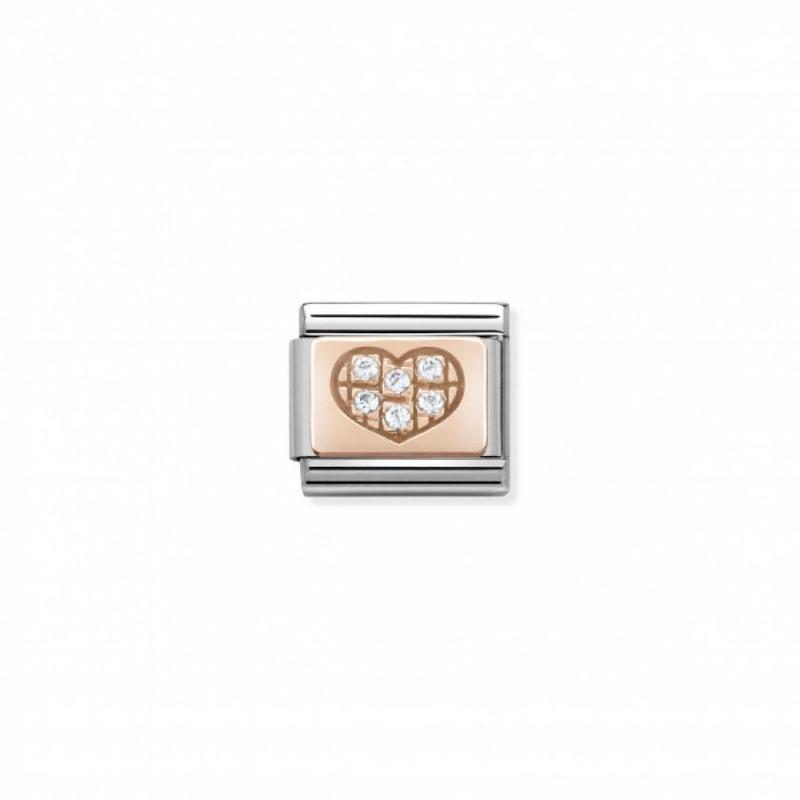 Nomination Composable Link Heart, Cubic Zirconia, 9K Rose Gold