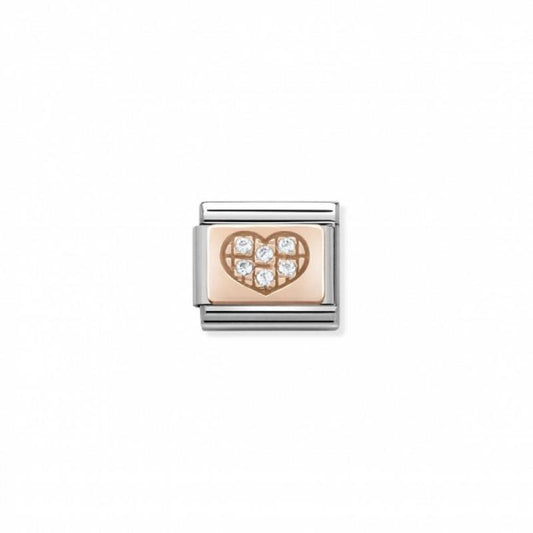 Nomination Composable Link Heart, Cubic Zirconia, 9K Rose Gold