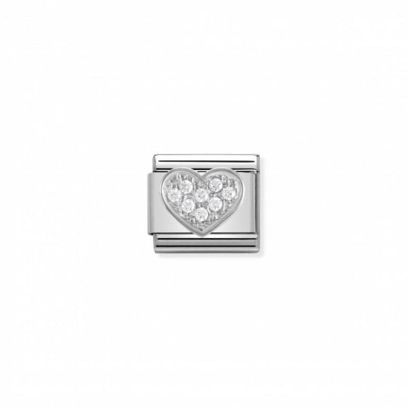 Nomination Composable Link Heart, Cubic Zirconia, Silver